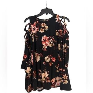 Pomelo kids girls floral knit black swing dress fall winter open shoulder 10/12